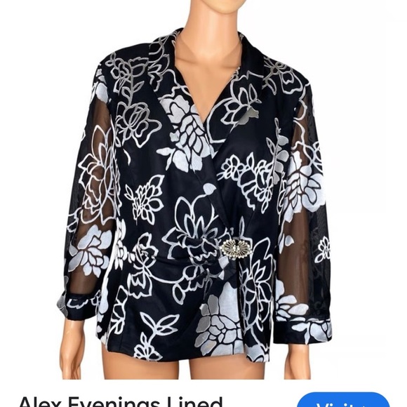 Alex Evenings Tops - Alex Evenings Black and White Floral Top blazer